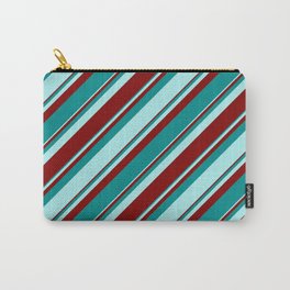 [ Thumbnail: Maroon, Dark Cyan & Turquoise Colored Pattern of Stripes Carry-All Pouch ]