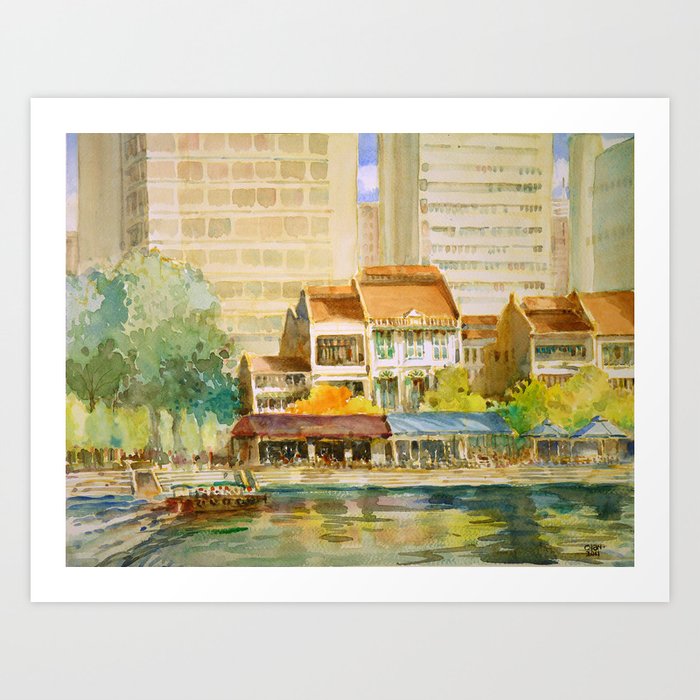 Singapore River Watercolor Painting Id1270367 Art Print By