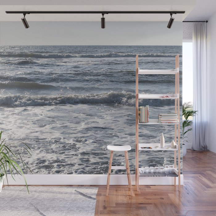 Coastal blue sunset mediterranean sea - waves and water in Italy - Travel photography Wall Mural