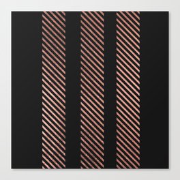 Elegant Simple Black Rose Gold Geometric Stripes Canvas Print