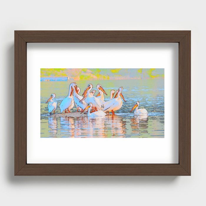 White Pelicans Recessed Framed Print