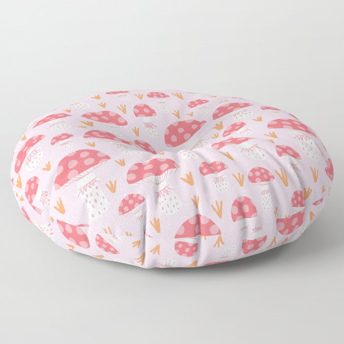 Mushrooms Pink Background Floor Pillow