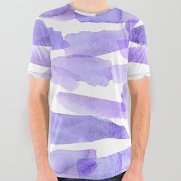 Watercolor purple lavender lilac white paint brush strokes All Over Graphic Tee