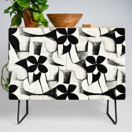 Vintage Cubist Black and White Flowers Credenza