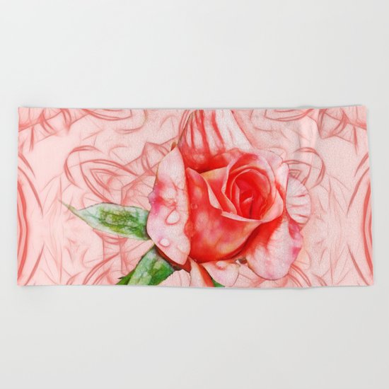 Pink rose on elegant kaleidoscope Beach Towel