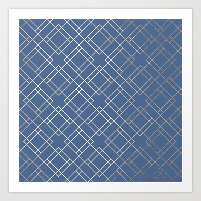 Simply Mid-Century in White Gold Sands on Aegean Blue Art Print