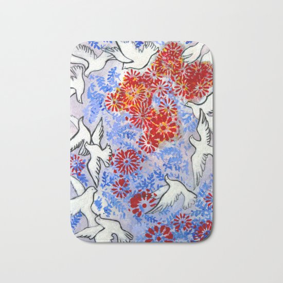 Floral Doves Bath Mat