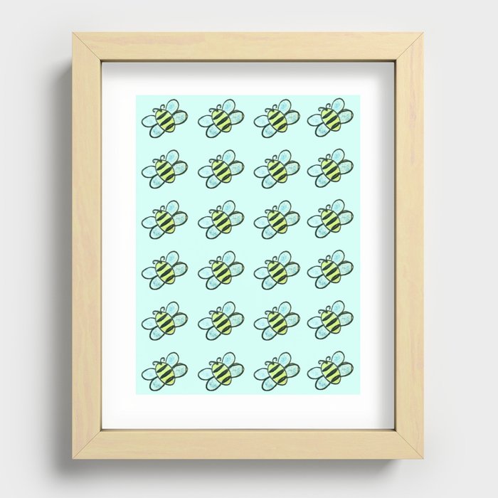 Bees in Blue Recessed Framed Print
