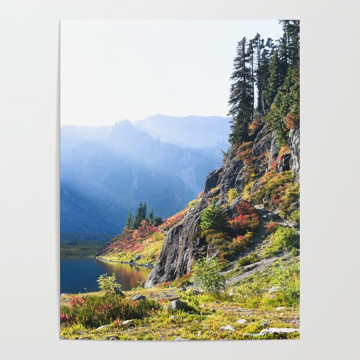 Mountain Sunset Trail Hiking Nature Outdoors Washington Forest Pacific Northwest Wilderness Lake Poster