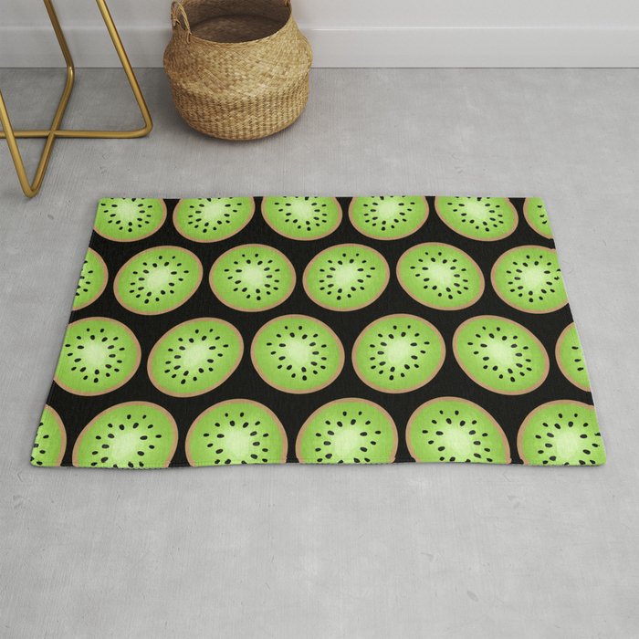 Kiwi Pattern  |  Black Background Rug