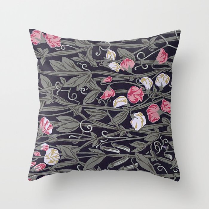 William Morris Sweet pea Pattern,decorative,Vintage,Floral,Leaves,Art Nouveau,Arts And Crafts,Nature,Botanical, Throw Pillow
