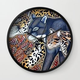Big cats of Costa Rica Wall Clock | Nature, Puma, Illustration, Felines, Acrylic, Ocelot, Jungle, Jaguar, Wildcat, Pattern 