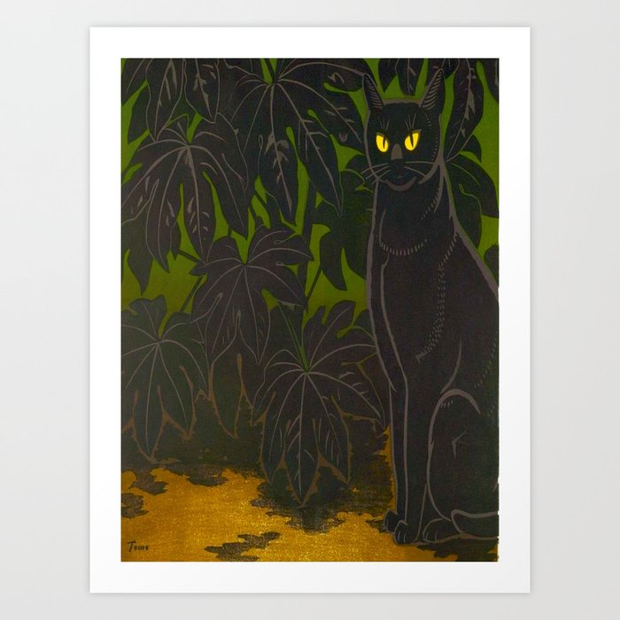 Black Cat Yellow Eyes Inagaki Tomoo Vintage Japanese Woodblock