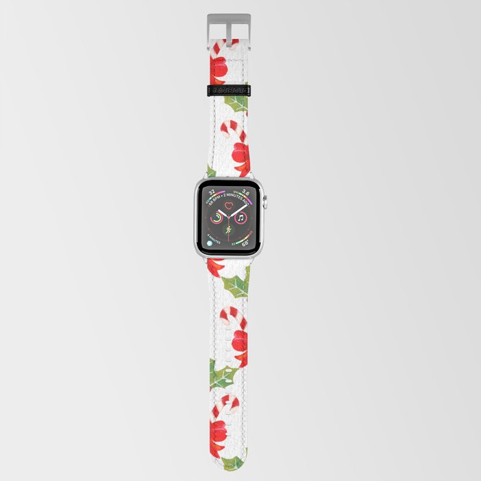 Christmas Pattern Watercolor Candy Bow Mistletoe Apple Watch Band