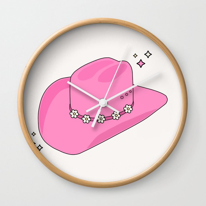 Cowboy Hat Print Pink Preppy Decor Aesthetic Wall Clock