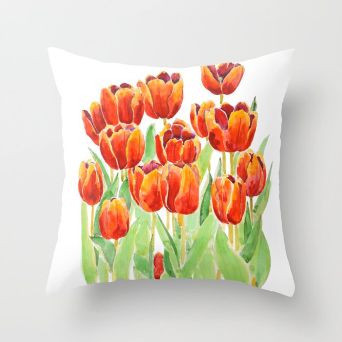 orange tulips  flowers watercolor Throw Pillow