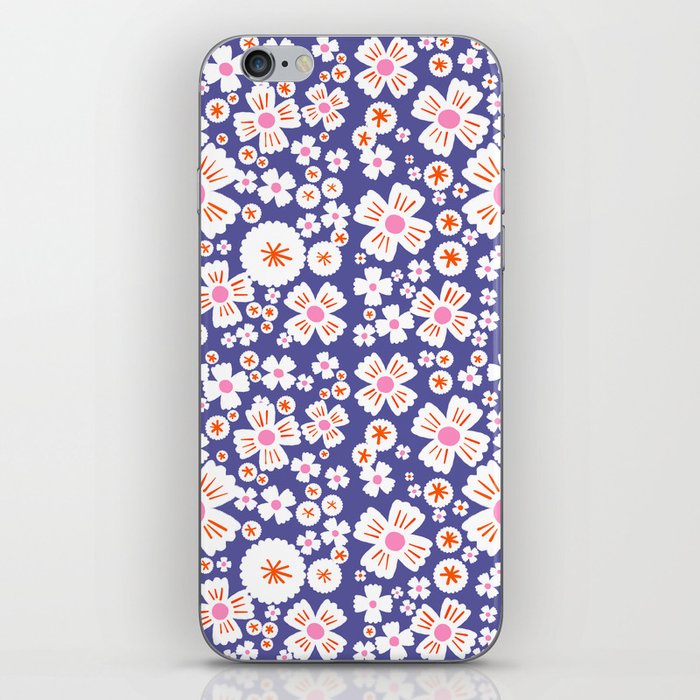 Retro Periwinkle Daisy Flowers With Pink iPhone Skin