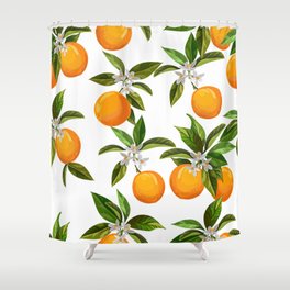 Vintage seamless pattern with citrus fruits. Hand drawn elements. Shower Curtain