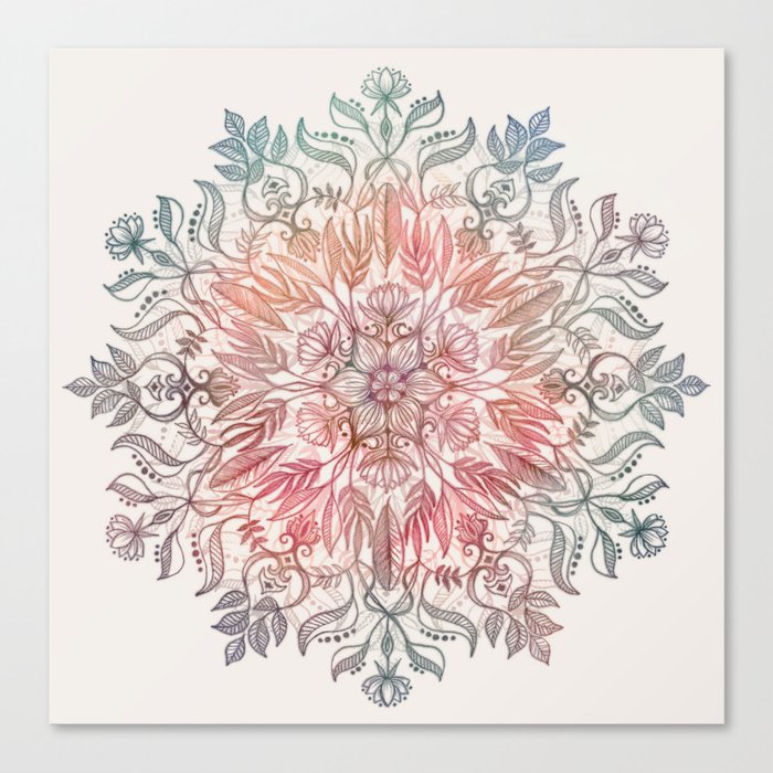 Autumn Spice Mandala in Coral, Cream and Rose Canvas Print