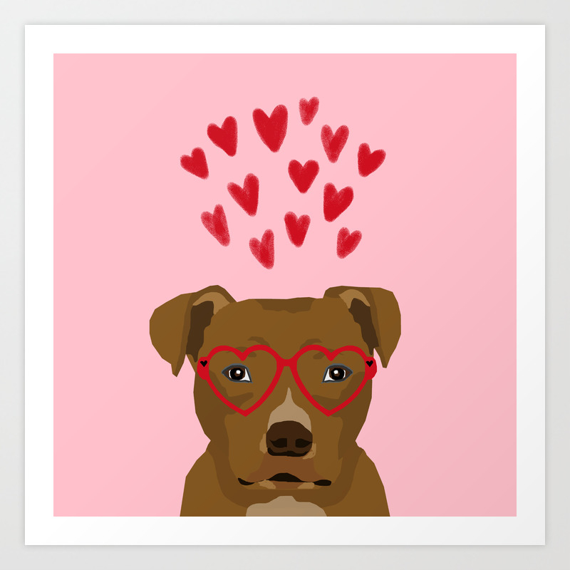 pitbull dog head heart glasses cute hearts dog breed valentines day pibble gifts art print by pibbleparty