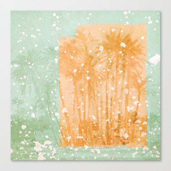 Palm Trees in Teal and Peach Canvas Print