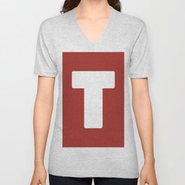 T (White & Maroon Letter) V Neck T Shirt