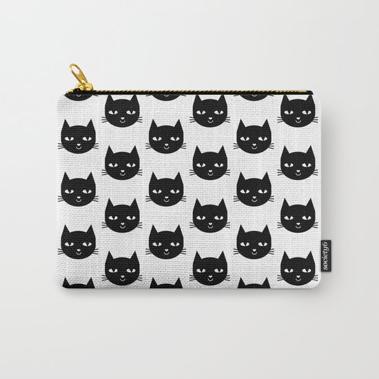Cat Head - Black and White, Minimal, Monochrome, Animal, Kitty Simple Design Carry-All Pouch