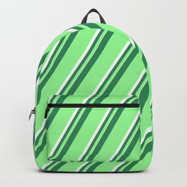 [ Thumbnail: Sea Green, Green, and White Colored Pattern of Stripes Backpack ]