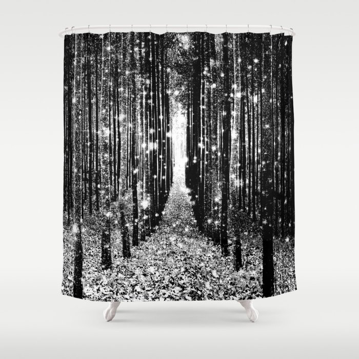 Magical Forest Black White Gray Shower Curtain