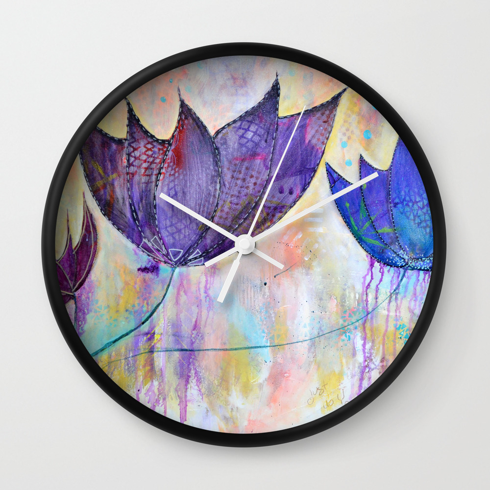 Just Do You Trio Of Abstract Lotus Flowers Wall Clock