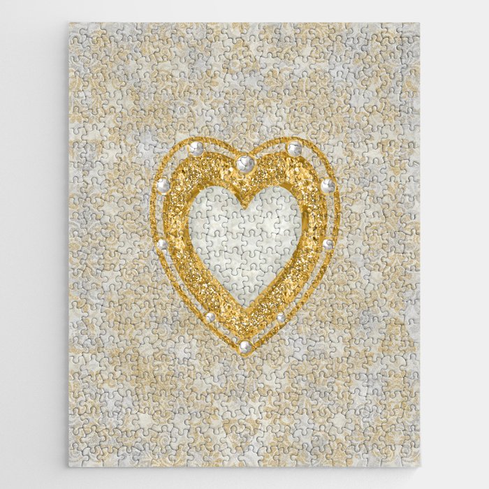 Heart  Shaped Brooch with Raw Diamond and Pearls Jigsaw Puzzle