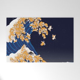 Shiba Inu The Great Wave in Night Welcome Mat