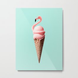 FLAMINGO CONE Metal Print | Sweets, Kids, Jonasloose, Funny, Pink, Curated, Flamingo, Bird, Graphicdesign, Love 