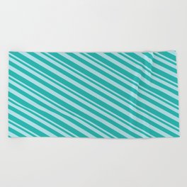 [ Thumbnail: Powder Blue and Light Sea Green Colored Striped/Lined Pattern Beach Towel ]