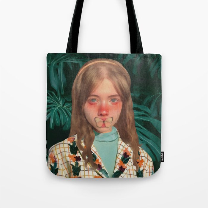 THE SECRET - DIGITAL PAINTING SAD GIRL PLANTS BUTTERFLY CRYING CRY PATTERN FEMININE LOVE COLLEGE Tote Bag