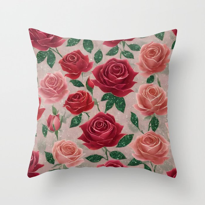 Modern Beautiful Linen Roses Collection Throw Pillow