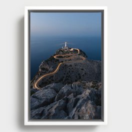 Formentor Lighthouse with light trails in Mallorca Framed Canvas