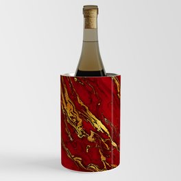 Chic Elegant Fire Red Ombre Glitter Marble Wine Chiller
