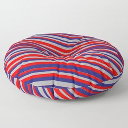 [ Thumbnail: Midnight Blue, Dark Grey & Red Colored Striped/Lined Pattern Floor Pillow ]