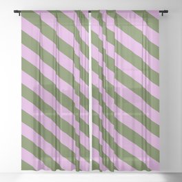 [ Thumbnail: Plum & Dark Olive Green Colored Lines/Stripes Pattern Sheer Curtain ]