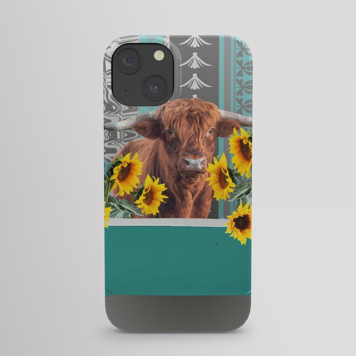 bathtub with Highland cow and sunflowers iPhone Case