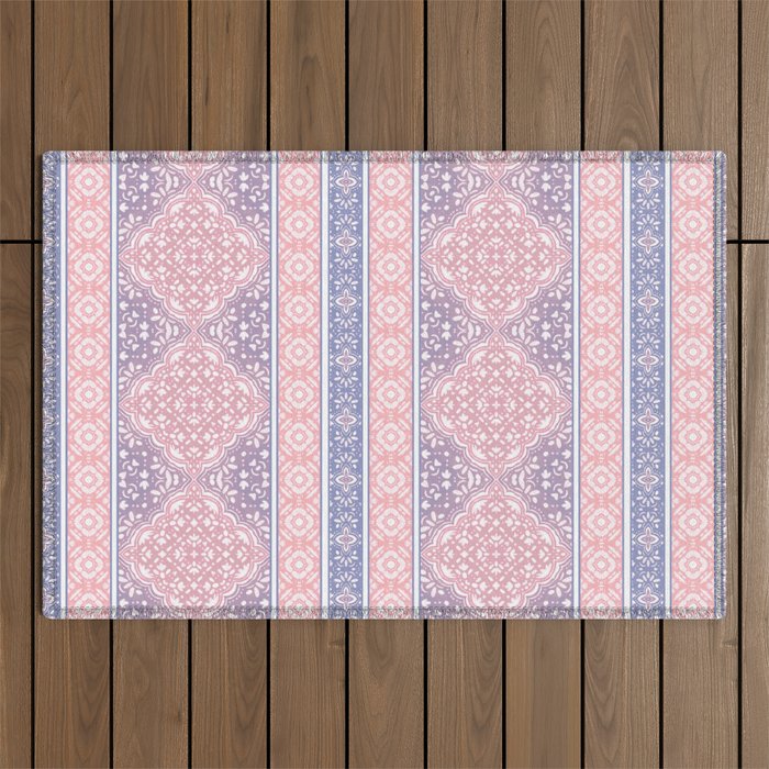 Sunrise Pink Decorative Boho Tile Pattern Outdoor Rug