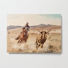  “California Vaquero” by Edward Borein Metal Print | California, Etching, Herd, Rancher, Cattle, Horse, Lasso, Cowboy, Vaquero, Painting 