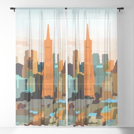 Downtown San Francisco Skyline by Jon Baran Sheer Curtain