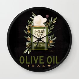 English cream golden retriever olive oil evoo kitchen decor art chef cooking cook Wall Clock