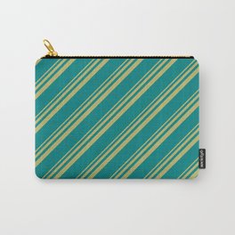 [ Thumbnail: Dark Khaki and Teal Colored Stripes/Lines Pattern Carry-All Pouch ]