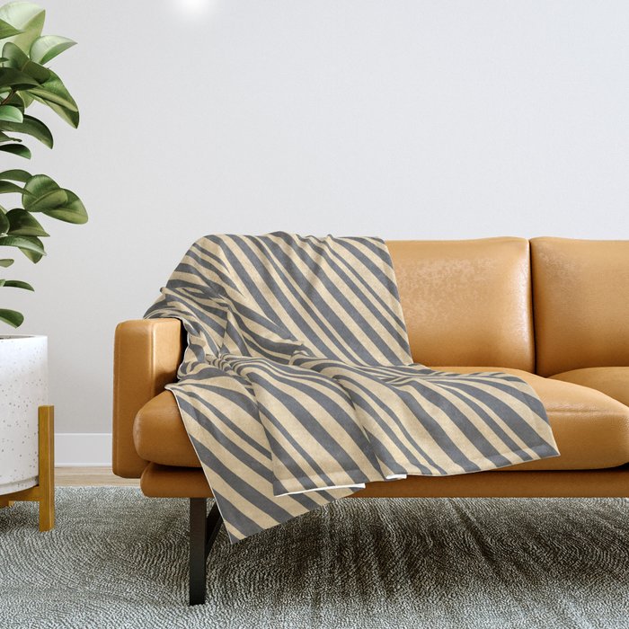 Beige and Dim Gray Colored Stripes/Lines Pattern Throw Blanket
