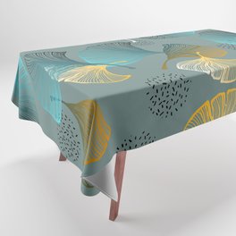 Luxury gold Ginkgo on blue background illustration pattern. Tablecloth