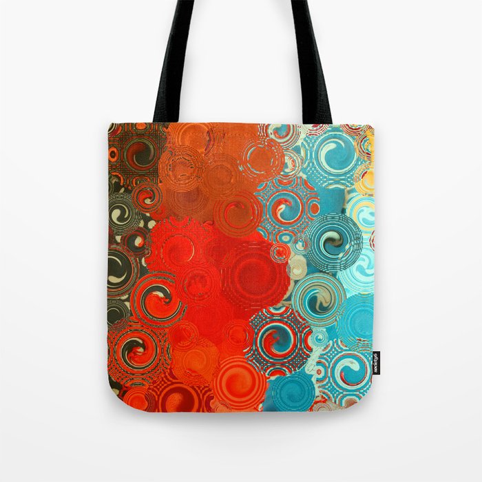 Turquoise and Red Swirls - cheerful, bright art and home decor Tote Bag