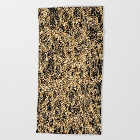 Gold Thread on Black | Abstract Brain Map 3 Beach Towel